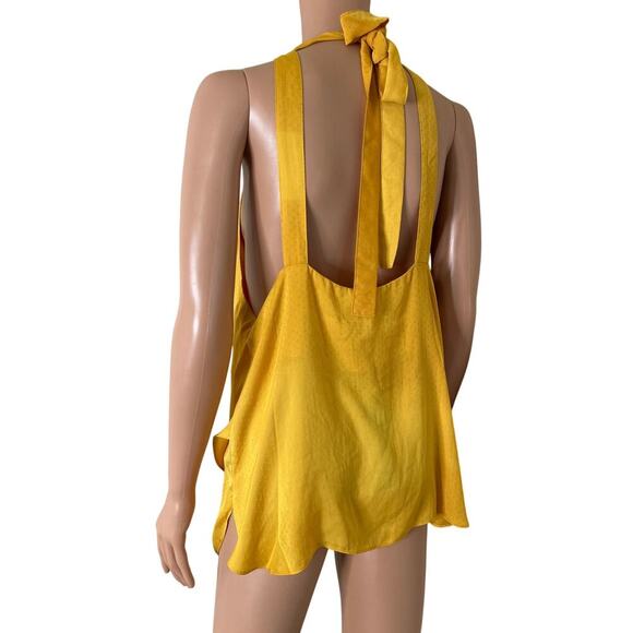BCBGMaxazria Kira Cowlneck halter top mustard yellow NEW MSRP $138 SZ LG - Picture 3 of 7